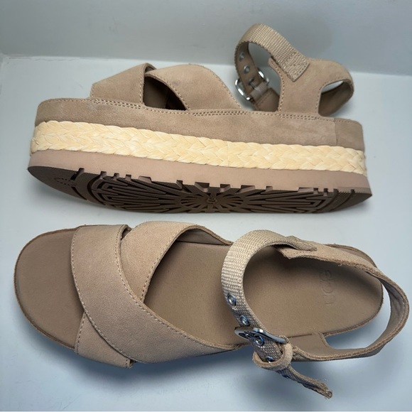 UGG Aubrey Ankle Strap Platform Sandal Sand Color Size 9.5 Genuine New
